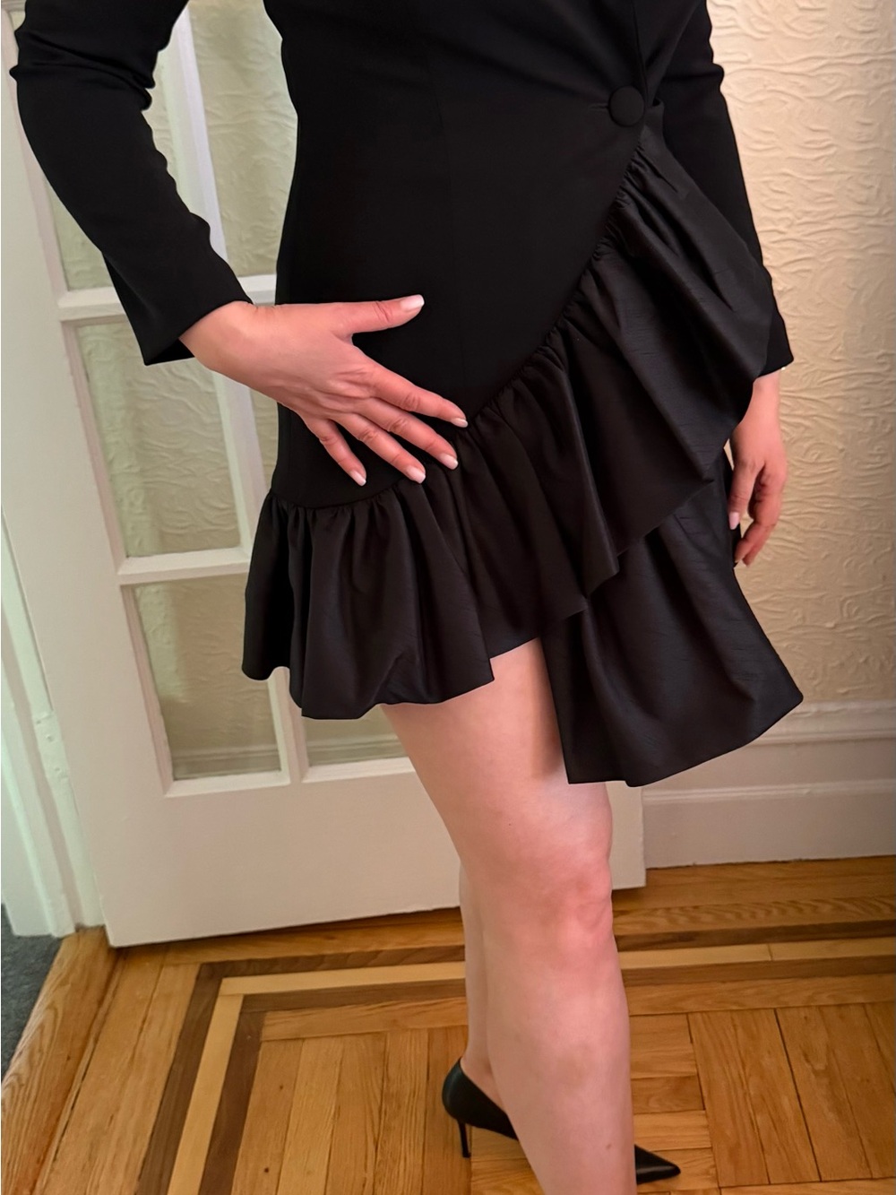 JAYGODFREY Black Long Sleeve Ruffle Hem Dress